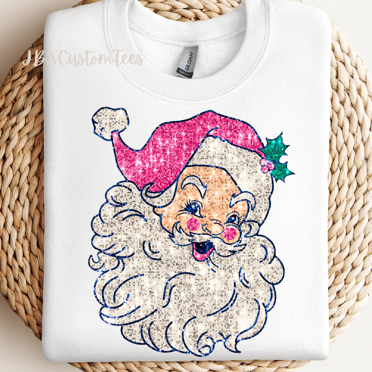 Faux Sparkly Pink Retro Santa Sweatshirt