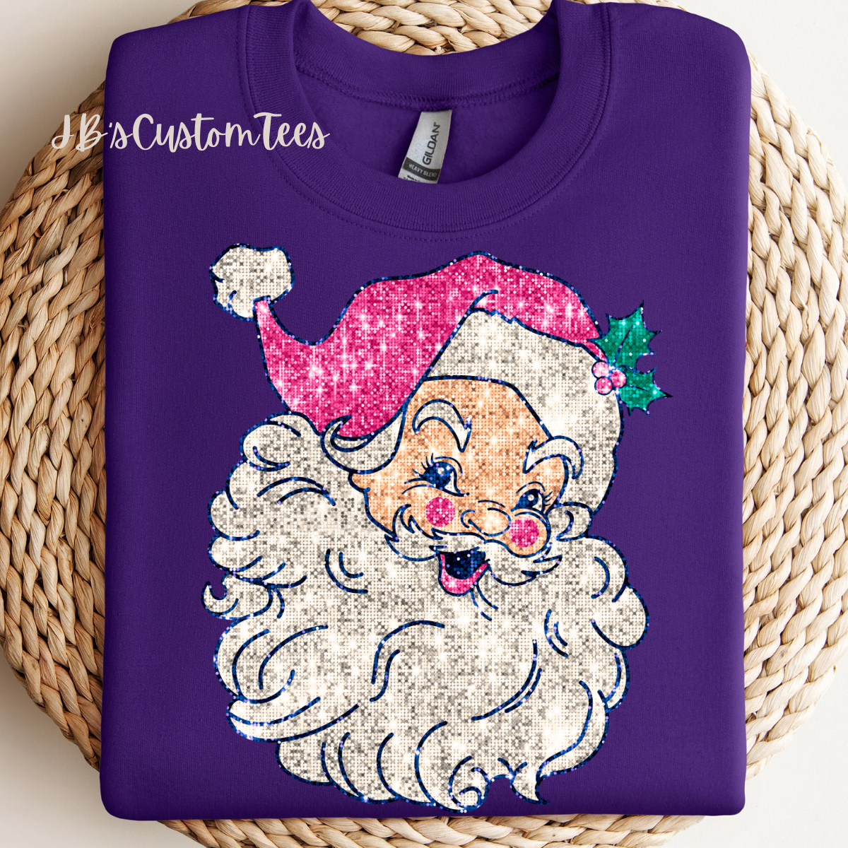 Faux Sparkly Pink Retro Santa Sweatshirt