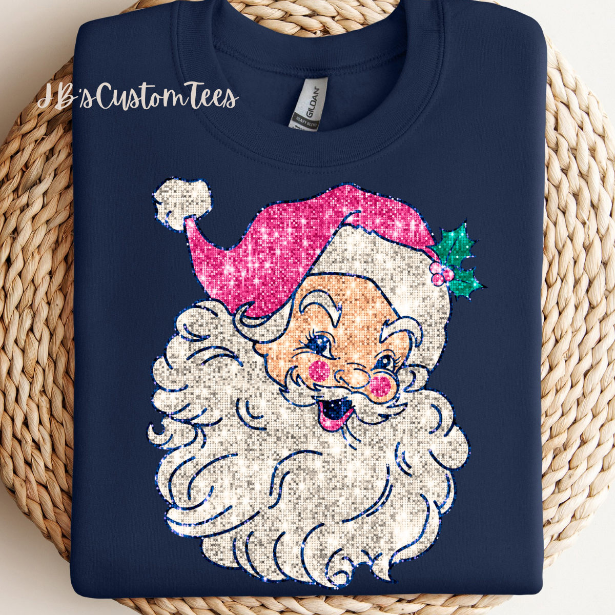 Faux Sparkly Pink Retro Santa Sweatshirt