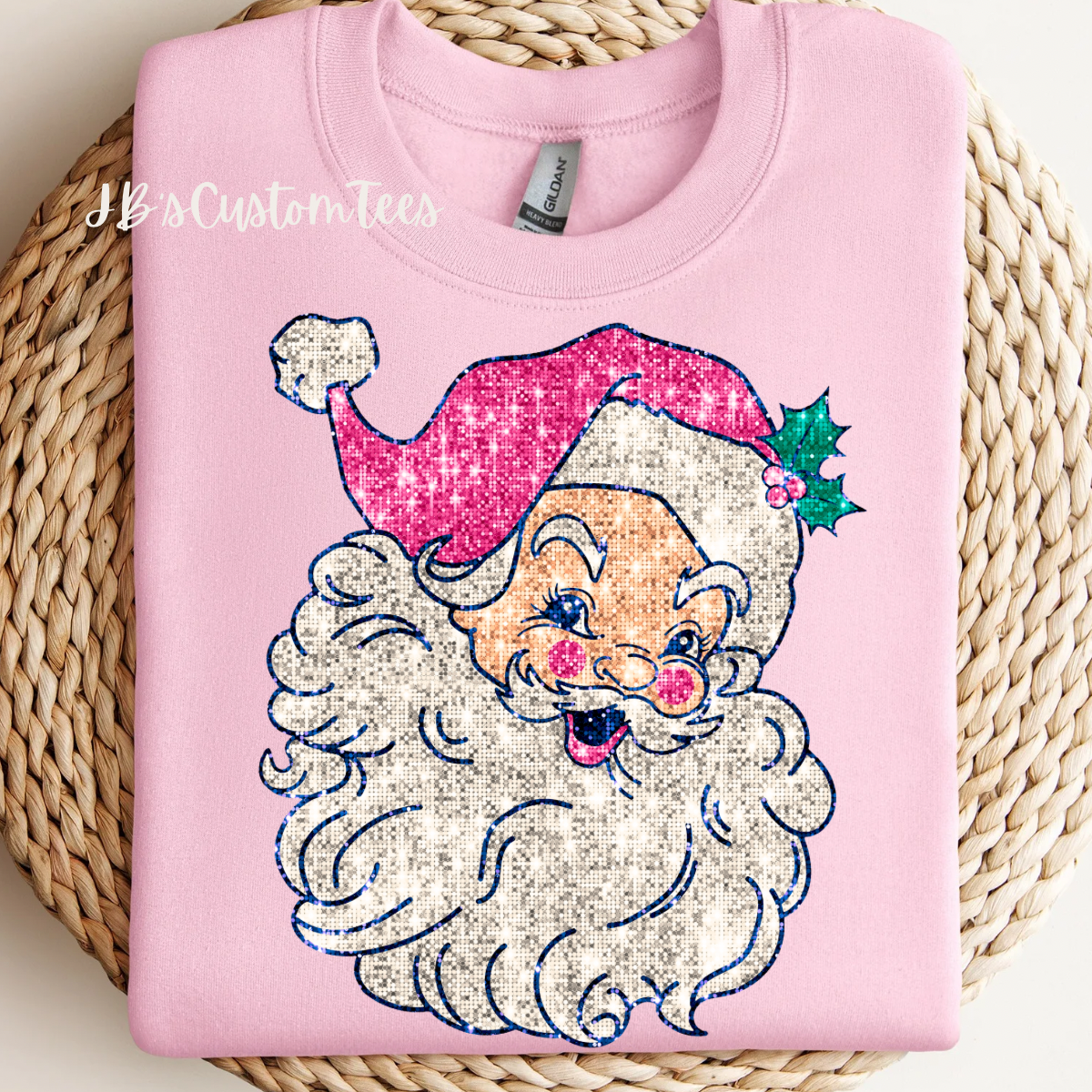 Faux Sparkly Pink Retro Santa Sweatshirt