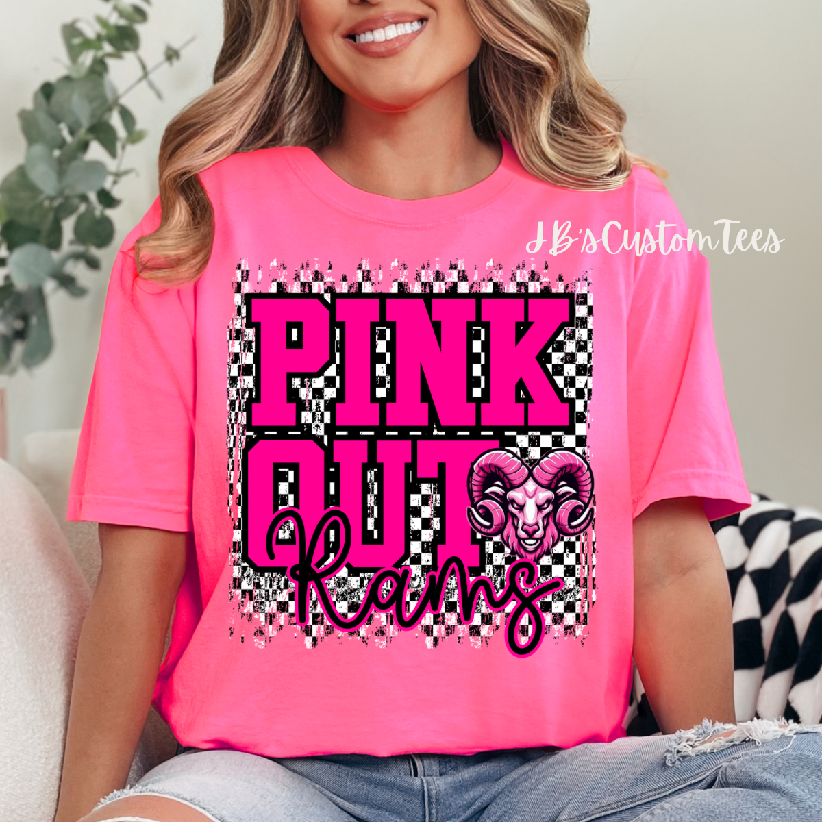 Neon Pink Out Rams Comfort Color Tee