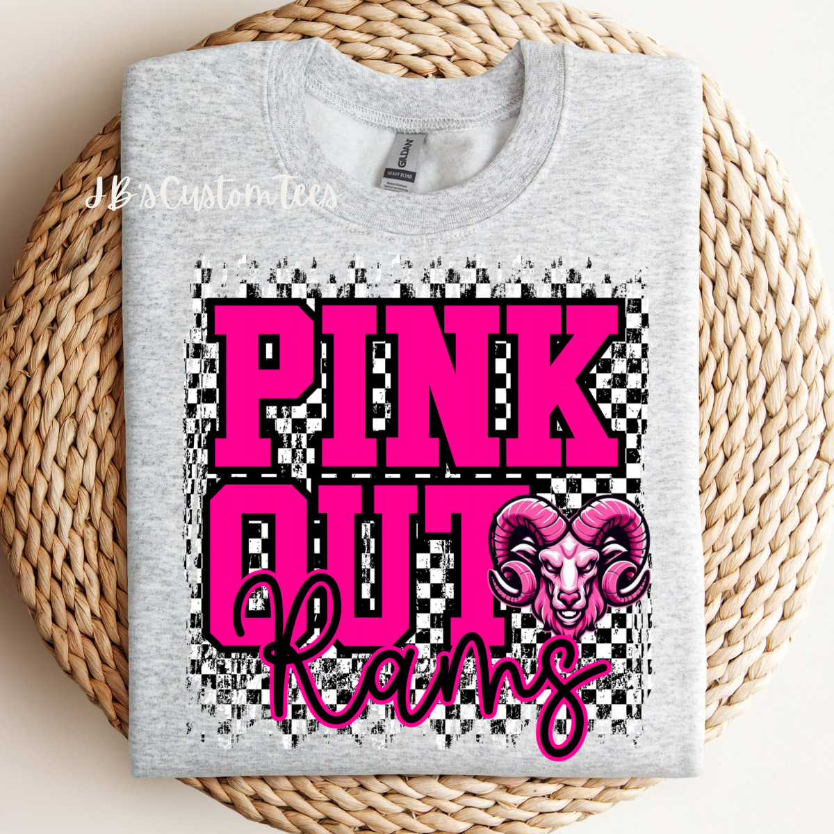 Pink Out Checkered Rams Sweatshirt