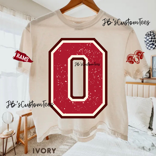 O Rams Vintage Varsity Ivory CROPPED Comfort Colors Tee