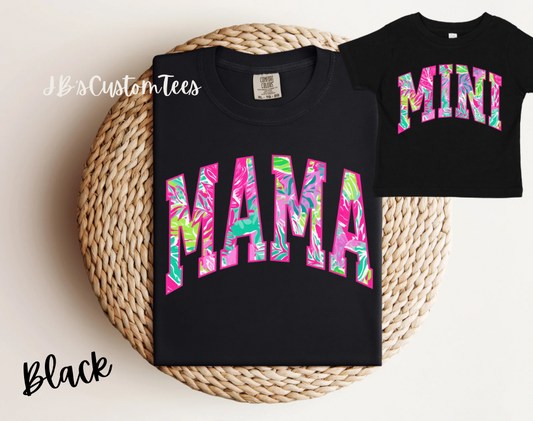 Black Tropical Mama & Mini Tee Set