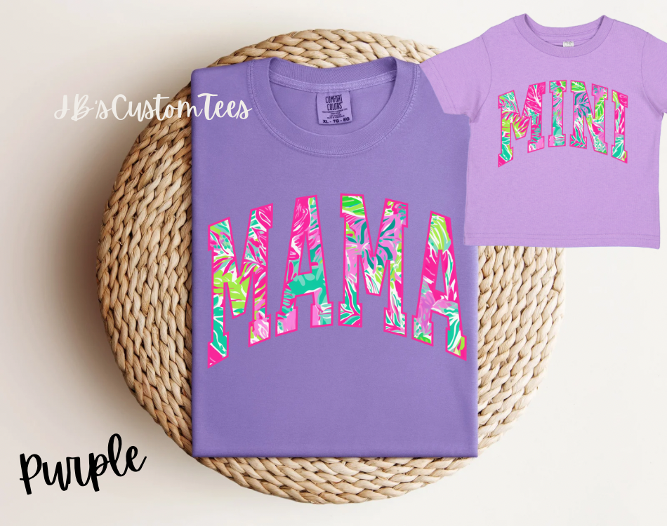 Violet/Lavender Tropical Mama & Mini Tee Set