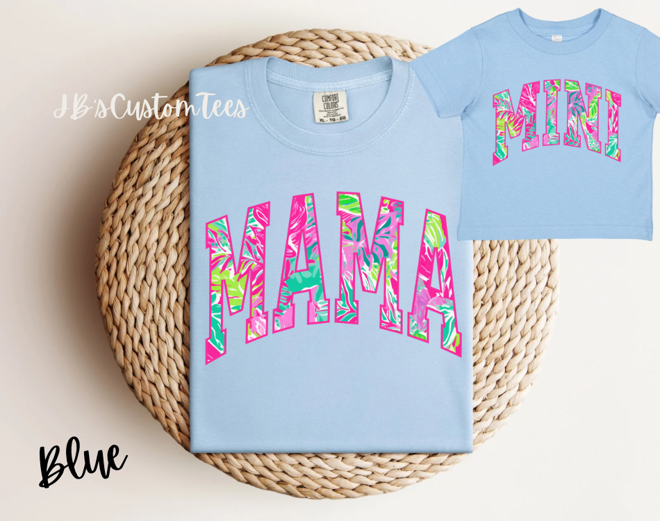 Chambray Tropical Mama & Mini Tee Set