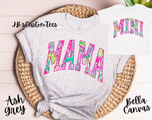 Ash Grey Tropical Mama & Mini Bella Tee Set