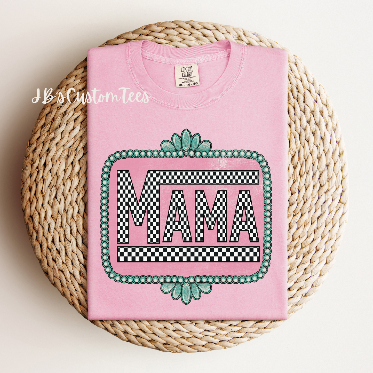 Turquoise Checkered Mama Tee