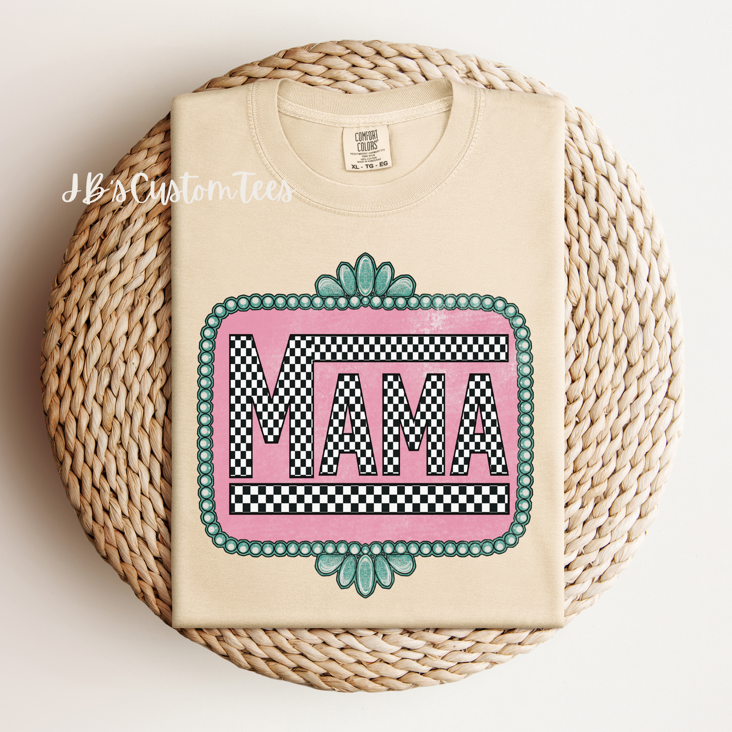 Turquoise Checkered Mama Tee