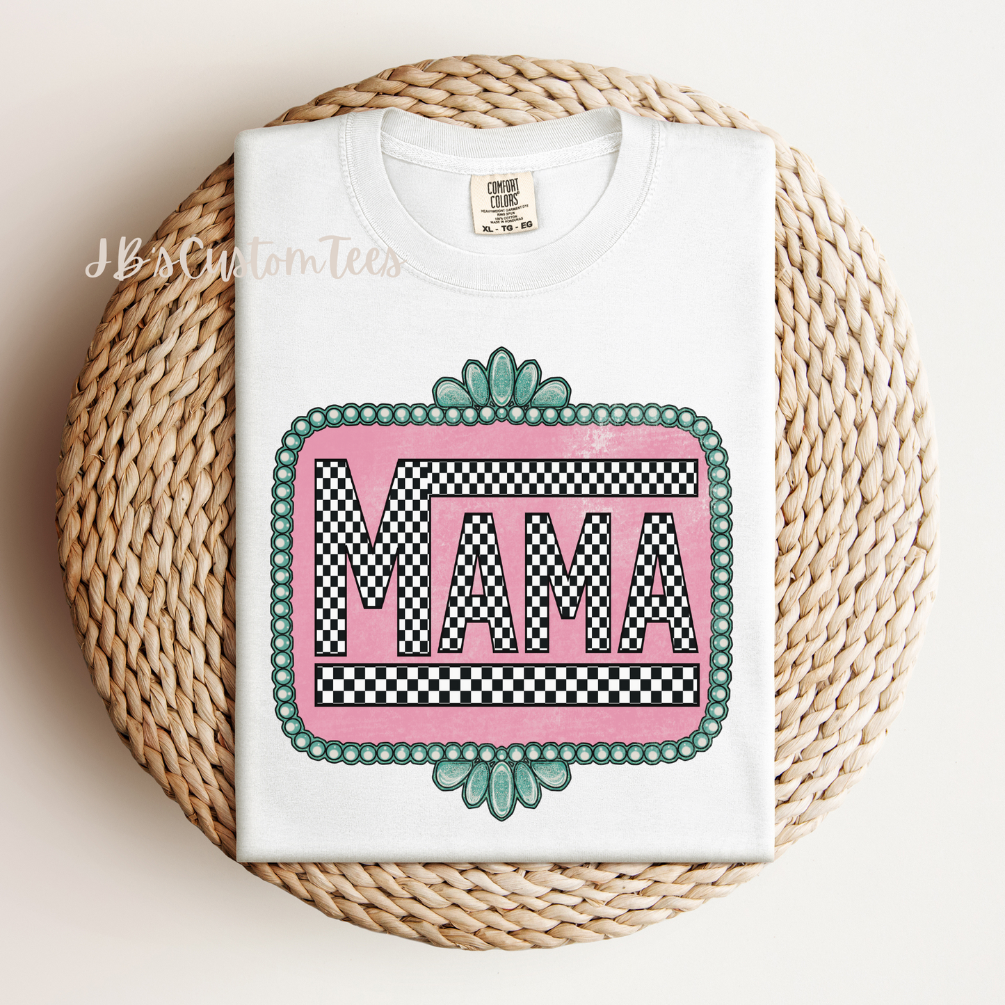 Turquoise Checkered Mama Tee