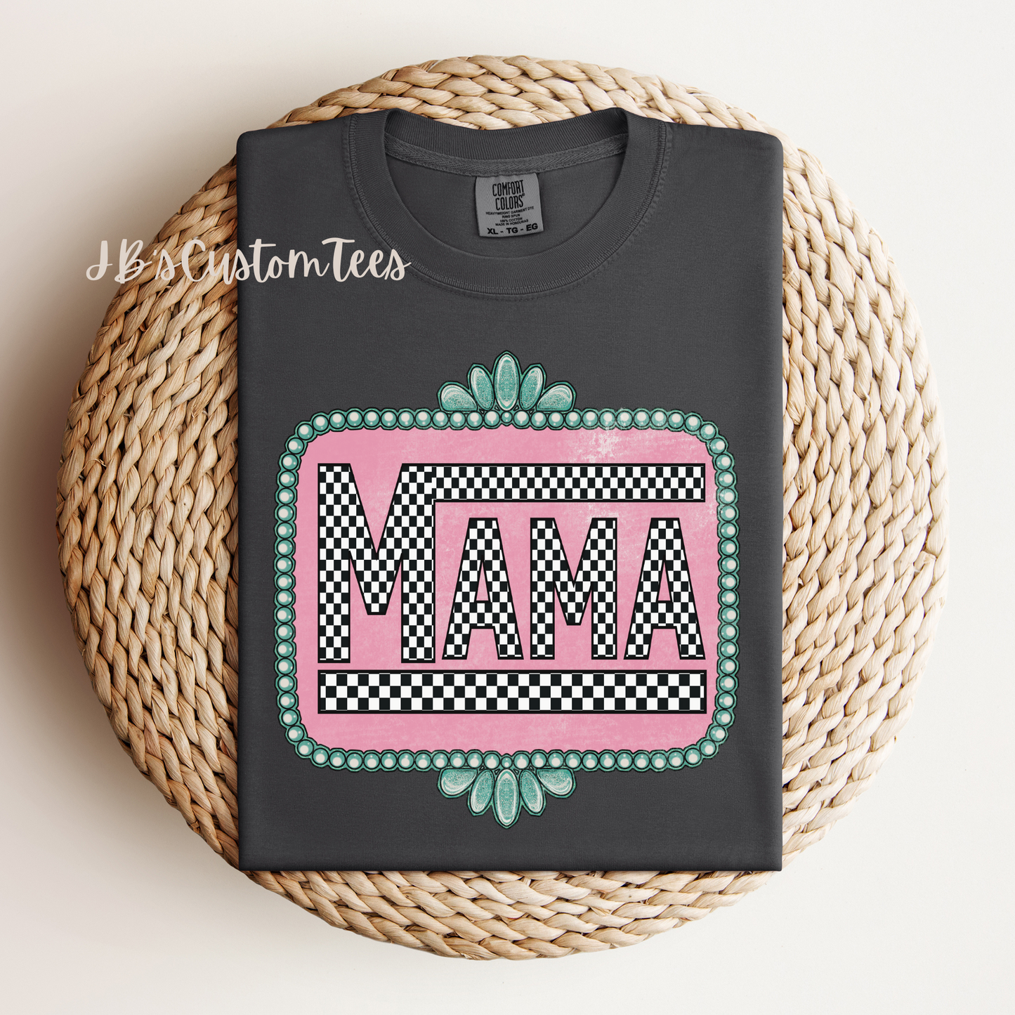 Turquoise Checkered Mama Tee