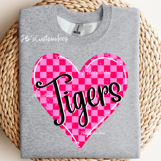 Tigers Pink Checkered Heart