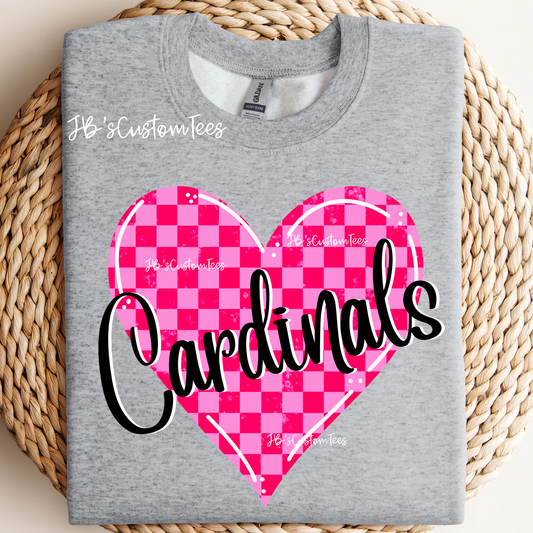 Cardinals Pink Checkered Heart