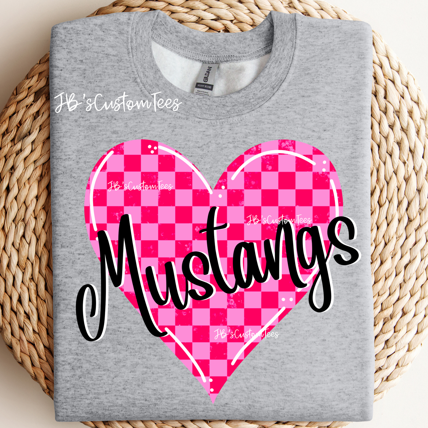 Mustangs Pink Checkered Heart