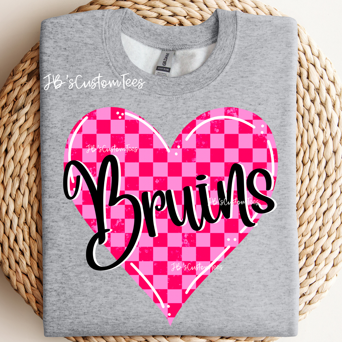 Bruins Pink Checkered Heart