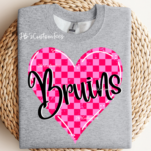 Bruins Pink Checkered Heart