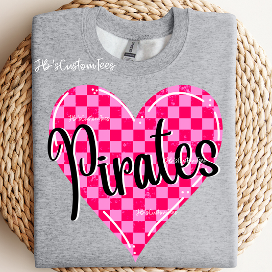 Pirates Pink Checkered Heart