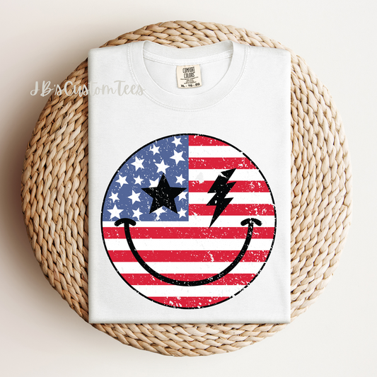 American Flag Smiley Unisex Comfort Colors Tee