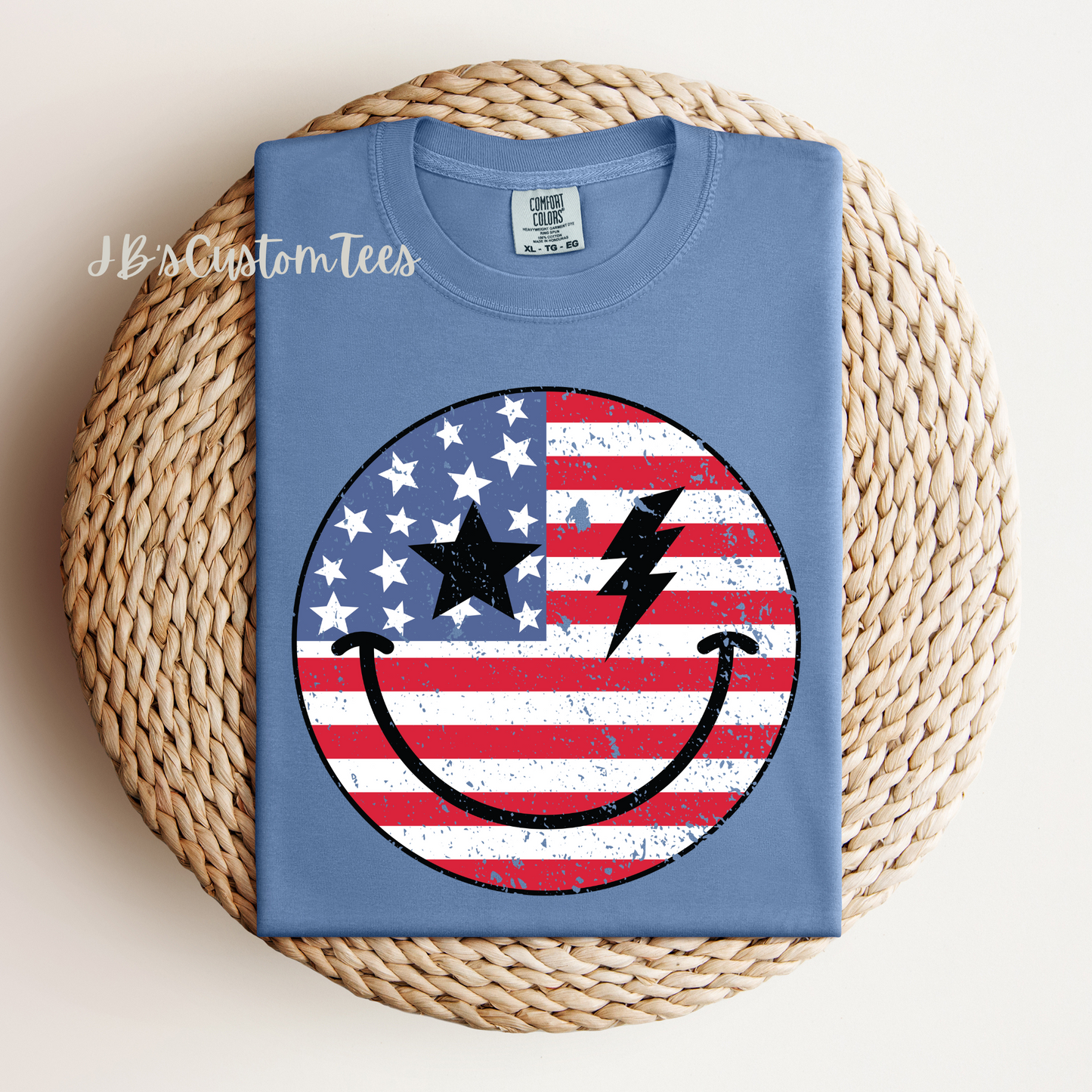 American Flag Smiley Unisex Comfort Colors Tee