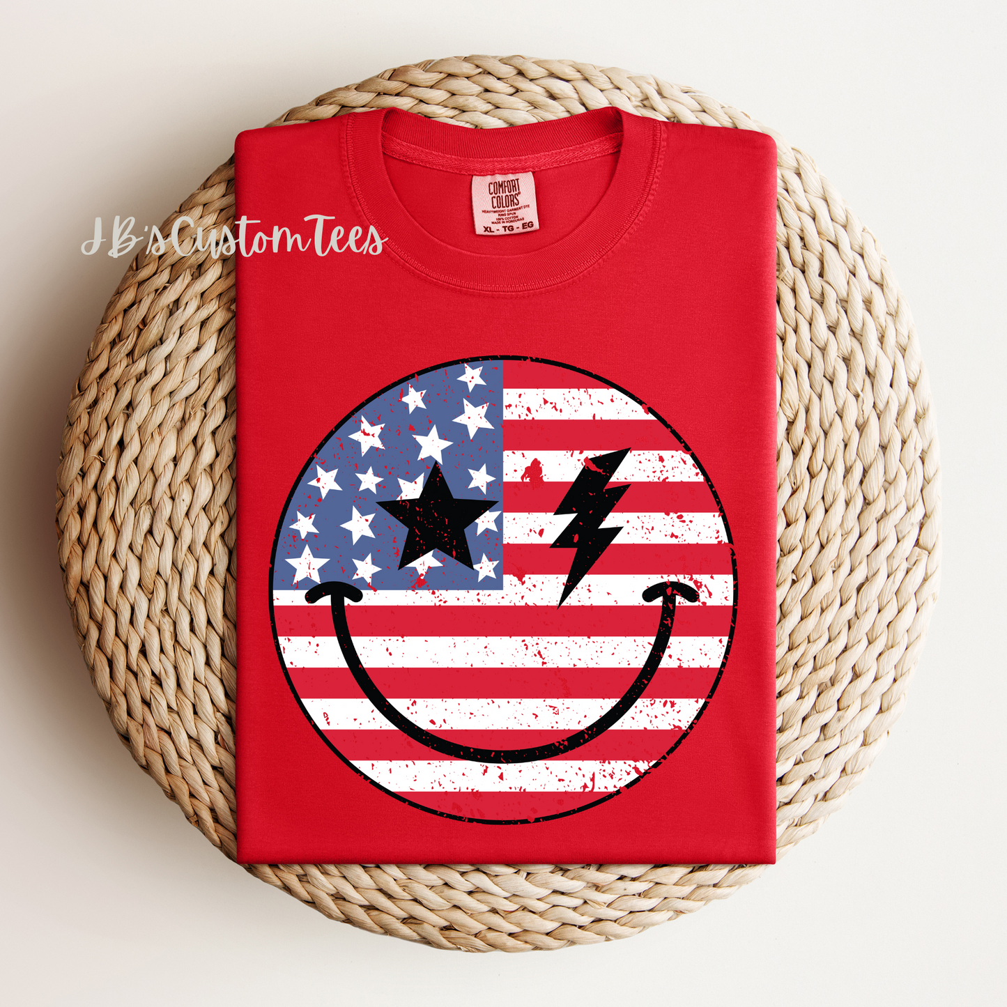 American Flag Smiley Unisex Comfort Colors Tee