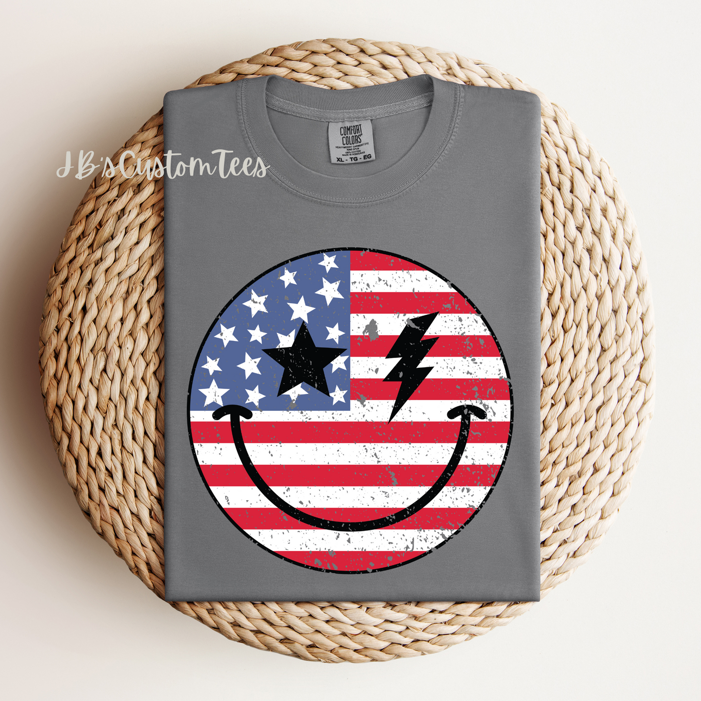 American Flag Smiley Unisex Comfort Colors Tee