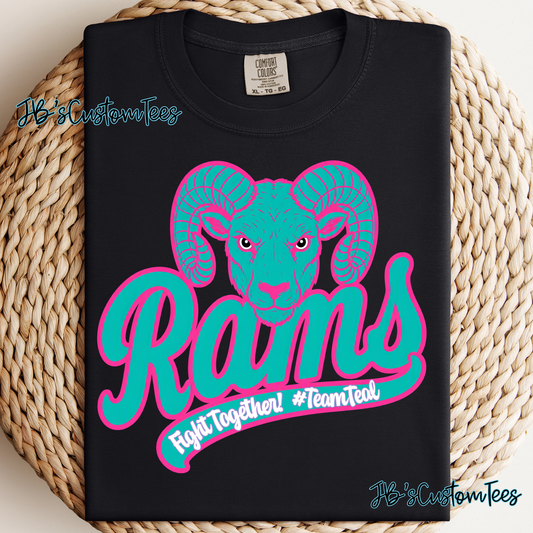 Rams Fight Together - #TeamTeal - Black Tee/Shirtshirt