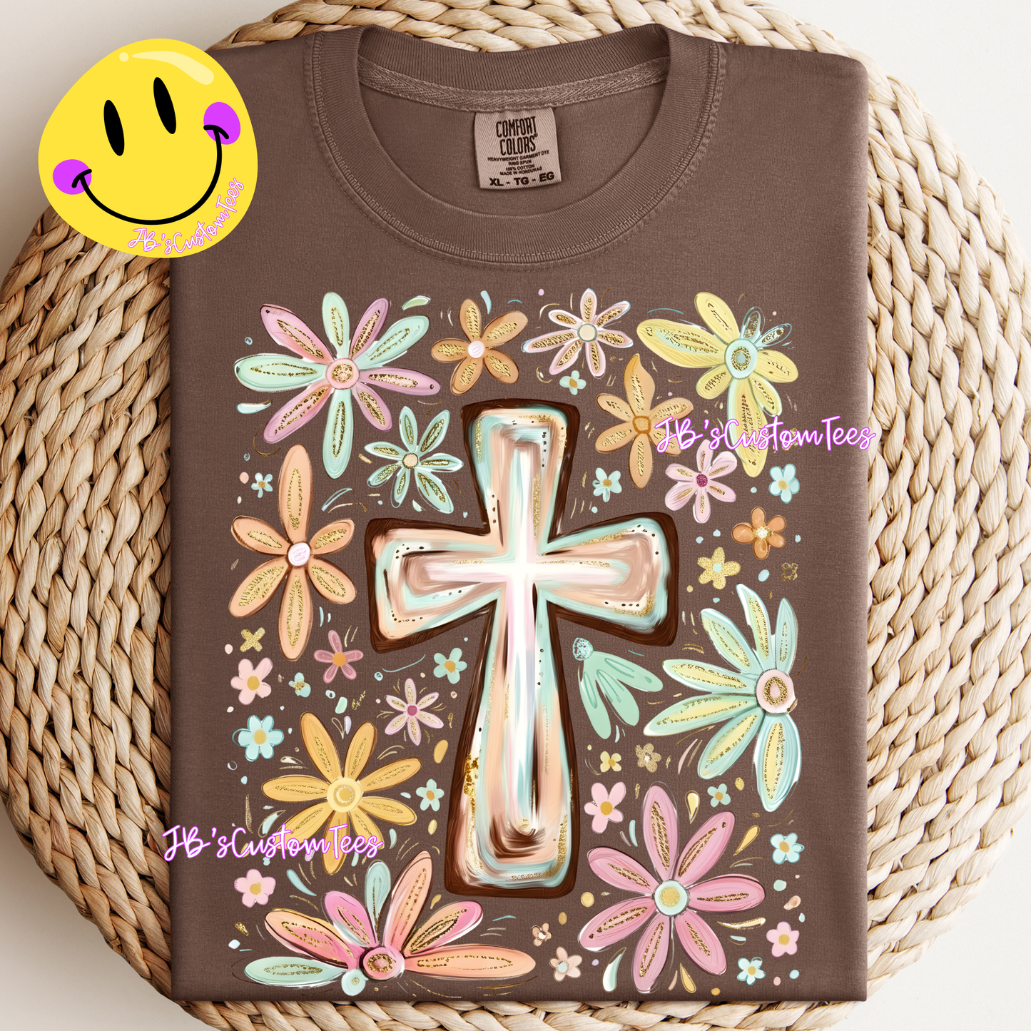 Brushstroke Glitter Floral Cross