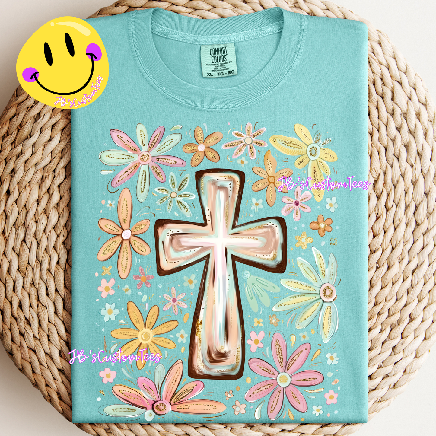 Brushstroke Glitter Floral Cross