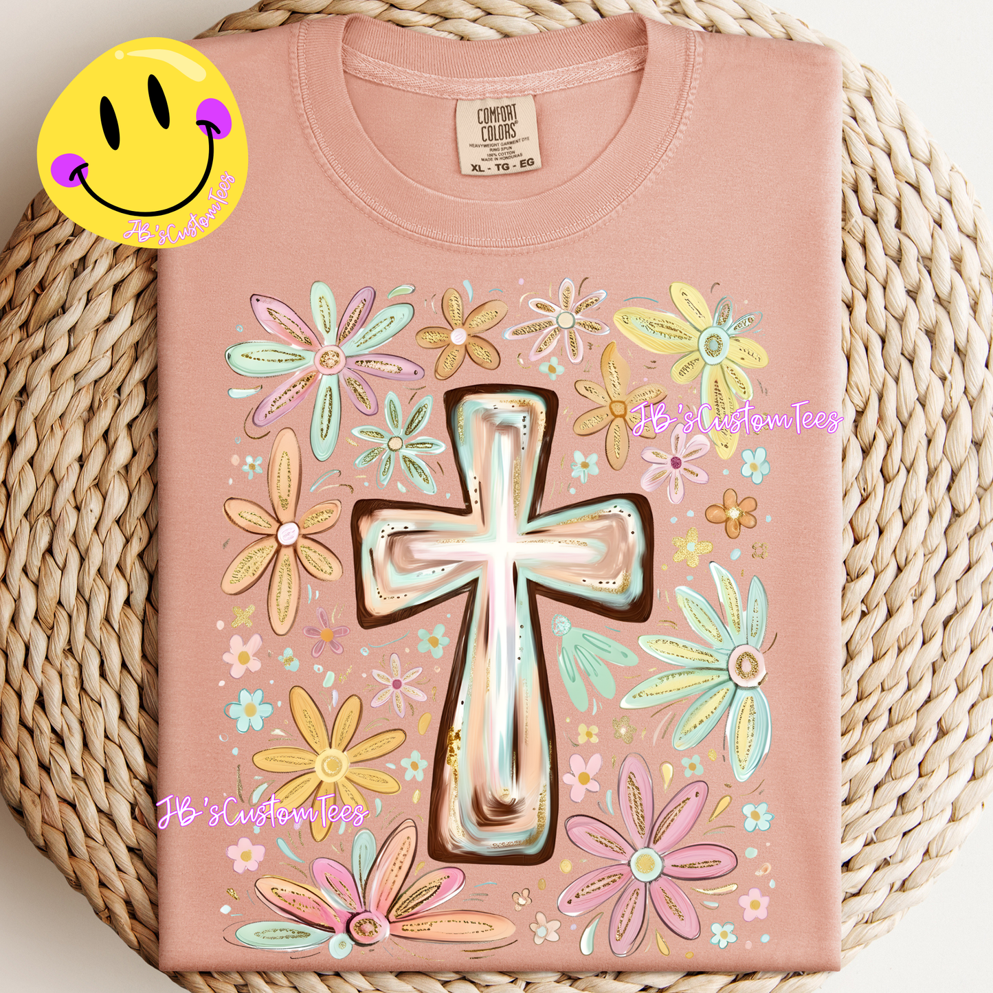 Brushstroke Glitter Floral Cross