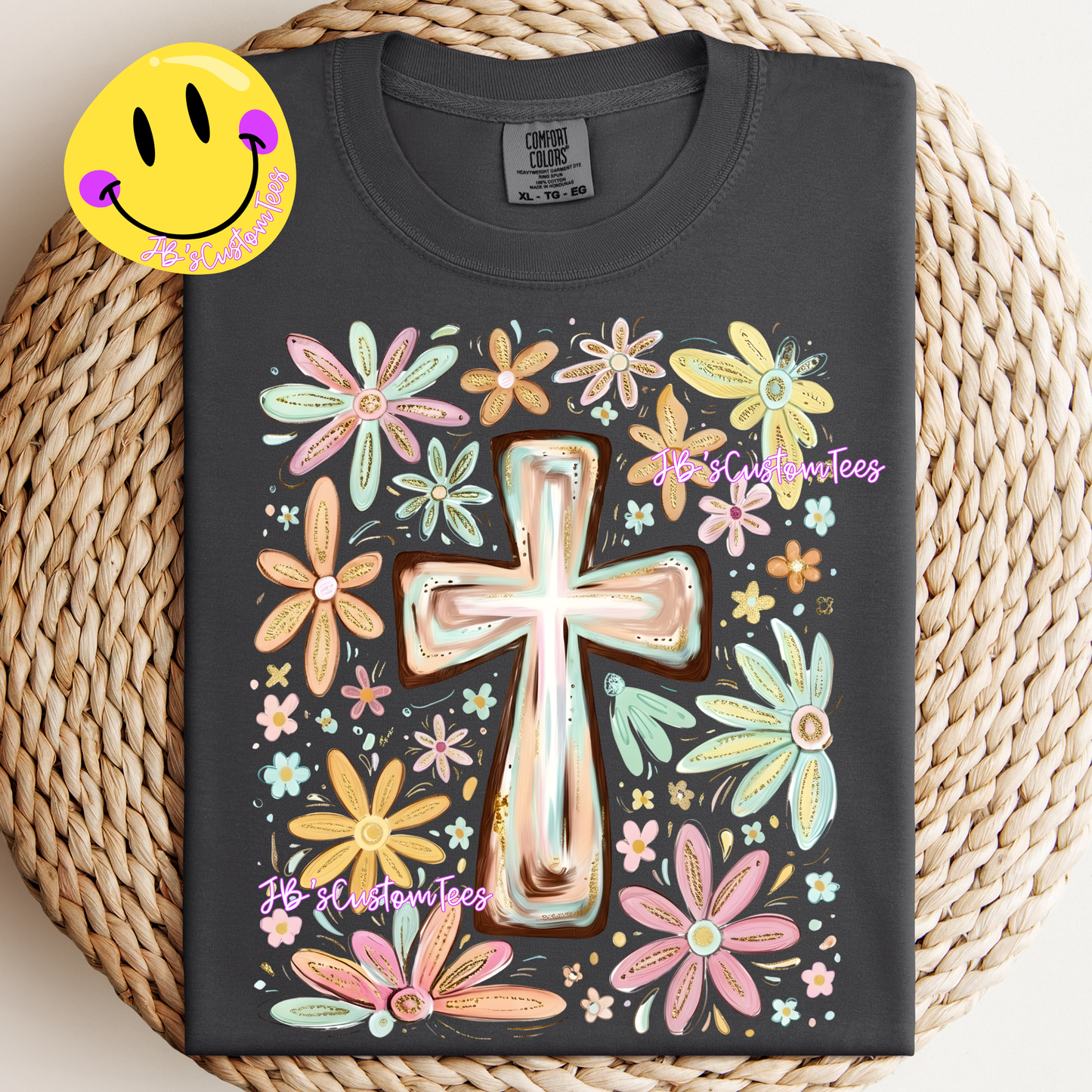 Brushstroke Glitter Floral Cross