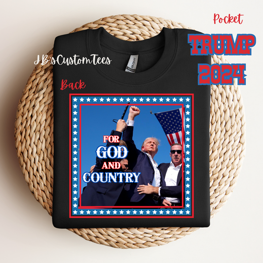 For God & Country with Pocket Design Gildan Tee