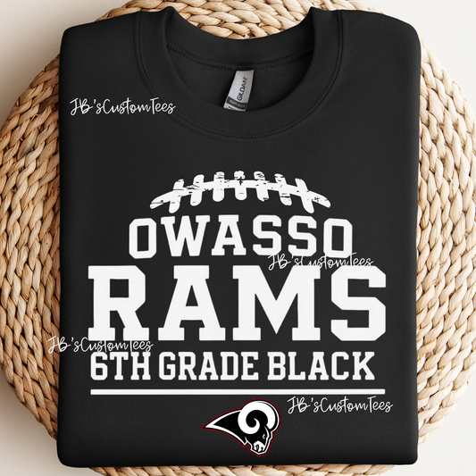 Owasso Rams 6th Grade Black (front) - Consistency Beats Talent (back) ADULT